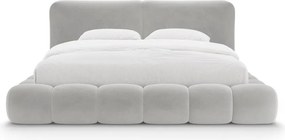 Pat matrimonial gri tapițat cu spațiu de depozitare cu somieră 180x200 cm Solange – Micadoni