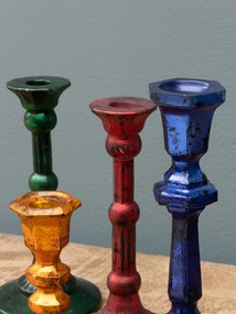 Set 4 suporturi de lumanari, din sticla, aspect vintage, Naos