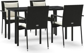 vidaXL Set mobilier de grădină cu perne, 5 piese, negru, poliratan