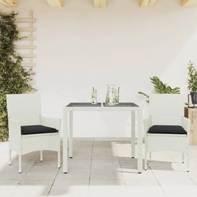 3278579 vidaXL Set mobilier de grădină cu perne 3 piese alb poliratan & sticlă