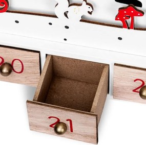 Calendar advent din lemn SANTA CLAUS cu iluminare, 35x6x27cm, alb/maro Spielwerk