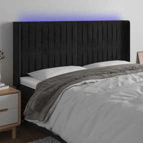 Tablie de pat cu LED, negru, 163x16x118 128 cm, catifea 1, Negru, 163 x 16 x 118 128 cm