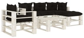 Set mobilier de gradina din paleti cu perne negru, 6 piese, lemn Alb si negru, 1