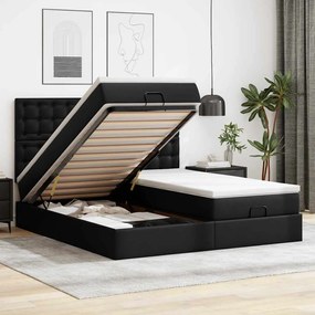 vidaXL Pat otoman cu saltele și LEDs, negru 180x200cm, piele ecologică