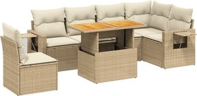 vidaXL Set canapele de grădină, 7 piese, cu perne, bej, poliratan