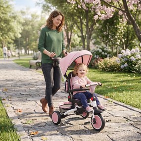 AIYAPLAY Tricicletă 6 în 1 pentru Copii, cu Mâner Parental și Scaun Rotativ, 111,5x52x98 cm, Roz | Aosom Romania