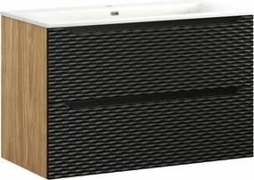 Set dulap baza suspendat 90 cm cu lavoar Comad Ocean stejar uleiat si negru mat
