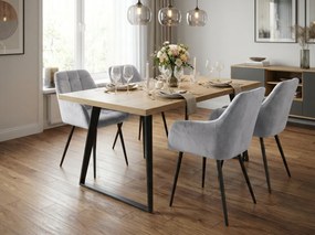 Fotoliu de sufragerie LOREN VELVET gri cu picioare negre