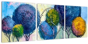 Tablou - Copaci, pictură în ulei (cu ceas) (90x30 cm)