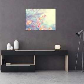 Tablou pe sticlă - Frunze în gheață (70x50 cm)