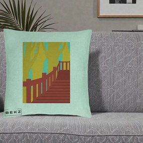 Perna Decorativa Scari Toamna Peisaj Grafic, 40x40 cm, Verde Menta, Husa Detasabila, Perna Inclusa, BEKZ®