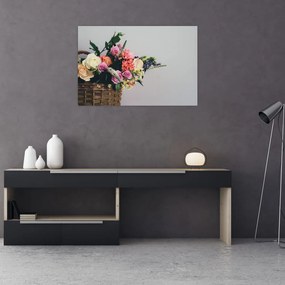 Tablou cu coș și flori (90x60 cm)