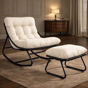 Balansoar cu scaun pentru suport picioare, cadru metalic, pentru uz interior și exterior, rezistent până la 150 kg, Alb