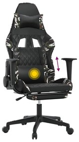 Scaun de gaming masaj suport picioare negru Camuflaj piele eco 1, black and camouflage, Cu suport de picioare