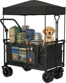 Outsunny Cărucior de grădină pliabil cu roți mari blocabile, bară reglabilă și suport pentru pahare pentru camping 125x59x133 cm Negru | Aosom Romania