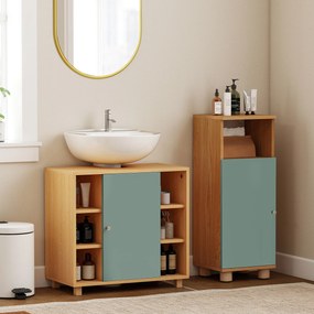 HOMCOM Corp sub lavoar, mobilier de baie cu 6 rafturi deschise și ușă cu închidere amortizată 60 x 33 x 57 cm, verde | Aosom Romania