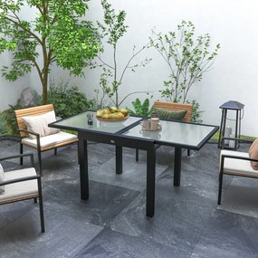 Outsunny Masă Extensibilă de Grădină de Dimensiuni Mari dim. desfășurate 160 x 80 x 75 cm Aluminiu Blat Sticlă Securizată Transparent | Aosom Romania