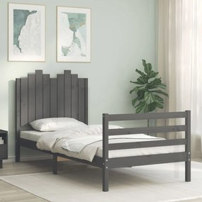 3194168 vidaXL Cadru de pat cu tăblie, gri, 90x200 cm, lemn masiv