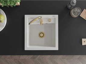 Mexen Vito chiuvetă de granit cu o cuvă 520 x 490 mm, alb, sifon auriu - 6503521000-20-G