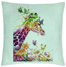 Perna Decorativa, Model Girafa Multicolor, 40x40 cm, Verde Menta, Husa Detasabila, Burduf