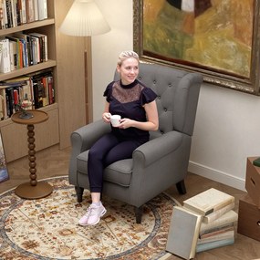 HOMCOM Fotoliu de Living Stil Francez cu Perne Detașabile Gri | Aosom Romania