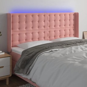 3124553 vidaXL Tăblie de pat cu LED, roz, 203x16x118/128 cm, catifea