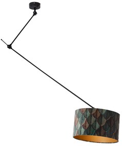 Lampă suspendată neagră cu abajur de catifea cu design de frunze cu interior auriu 40/40/40 - Blitz