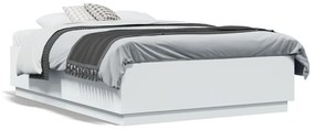 3209639 vidaXL Cadru de pat cu lumini LED, alb, 140x190 cm, lemn prelucrat