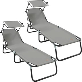 vidaXL Șezlong pliabil 2 pcs Gri 190 x 57 x 81 cm oxford