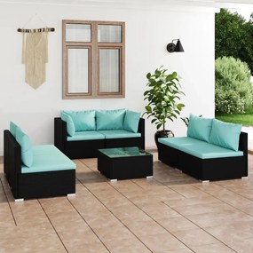 3102225 vidaXL Set mobilier de grădină cu perne, 7 piese, negru, poliratan