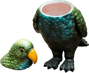 Cutie decorativa, din ceramica, verde, in forma de papagal, Parrot