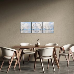 Tablou cu peisaj de iarnă (cu ceas) (90x30 cm)