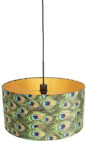 Lampă suspendată cu abajur din catifea turcoaz cu auriu 50 cm - Combi