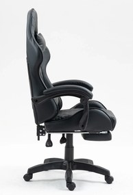 RESIGILAT- Scaun gaming, ergonomic, perna suport lombar cu masaj, spătar rabatabil, tetieră, suport pentru picioare, PU, Negru