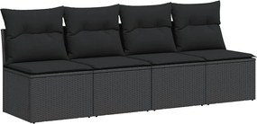 vidaXL Canapea de grădină cu perne, 4 locuri, poliratan negru