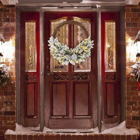 Coroniță de iarnă cu zăpadă și lumini LED calde