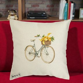 Perna Decorativa Bicicleta cu Cos de Lamai Mediteranean, 40x40 cm, Ecru, Husa Detasabila, Perna Inclusa, BEKZ®