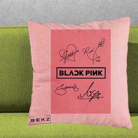 Perna Personalizata K-pop BLACKPINK Semnaturi Roz, 40x40 cm, Roz, Husa Detasabila, Perna Inclusa, BEKZ®
