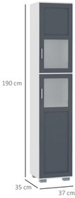 kleankin Dulap înalt de Baie Mobilier Coloană de Baie cu 2 Uși de Sticlă Temperată și Rafturi Ajustabile 37x35x190 cm Alb și Gri | Aosom Romania