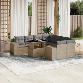 vidaXL Set canapele de grădină, 9 piese, cu perne, bej, poliratan
