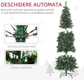 Pom de Craciun Artificial Inalt de 6 ft Tip Creion cu 618 Ramuri Scufundate In Zapada, Deschidere Automata, Baza de Otel, Verde HOMCOM | Aosom Romania