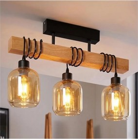 Brilagi - Lustră aplicată WOOD GLASS 3xE27/60W/230V pin/negru/maro fumuriu