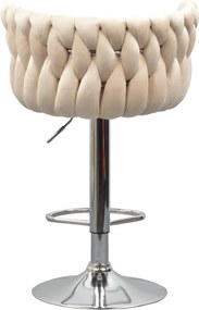 Scaun de bar de design, bej ţesătură Velvet/crom, BRIN