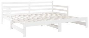 Pat de zi extensibil, alb, 2x(80x200) cm, lemn masiv de pin Alb