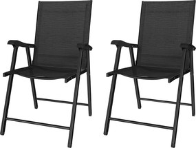 Outsunny Set de 2 scaune pliabile pentru grădină, cu spătar înalt și cotieră, oțel, Texteline 58 x 62 x 97 cm Negru | Aosom Romania