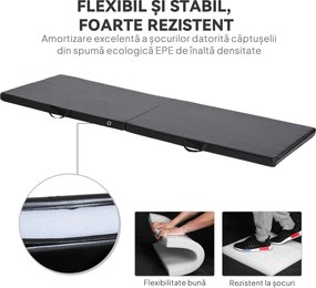 HOMCOM Tapet de Gimnastică Pliabil, Tapet Fitness Gros de 5 cm și Antialunecare, 180x60x5 cm, Negru | Aosom Romania