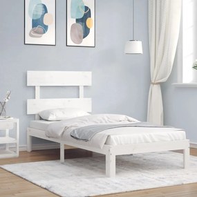 3193522 vidaXL Cadru de pat cu tăblie, alb, 100x200 cm, lemn masiv