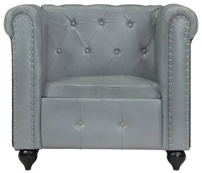 283755 vidaXL Fotoliu chesterfield, gri, piele naturală
