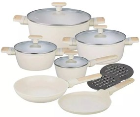 RESIGILAT - Set oale si tigai antiaderente cu capace Klausberg KB7833, bej, 16/20/24/28 cm, design modern, potrivite pentru toate tipurile de plita