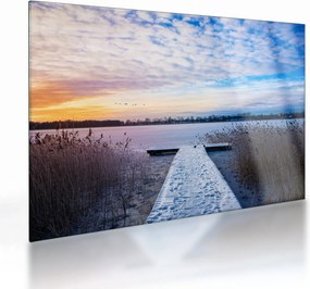 Tablou pe sticlă - Lac înghețat, Ełk, Mazury, Polonia (70x50 cm)